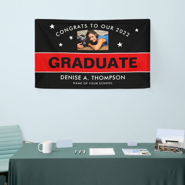 Banderoles Photo de graduation rouge et noire personnalisée (Salon professionnel)
