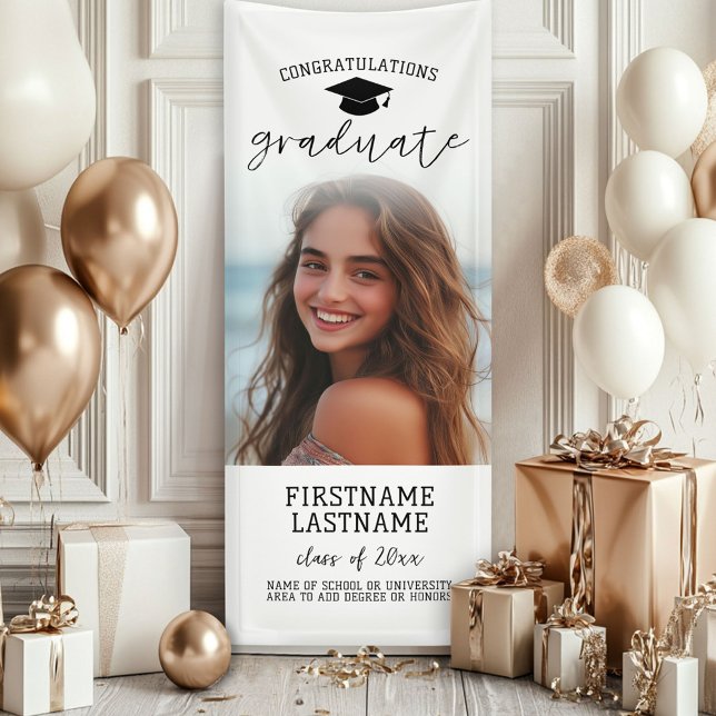 Banderoles Photo de remise de diplôme complète - Texte person (Custom Grad Banner with large photo and trendy design)