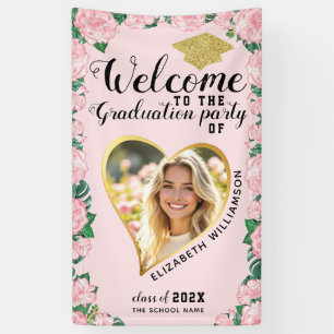 Banderoles Photo Elégant Floral Pink Graduation Welcome