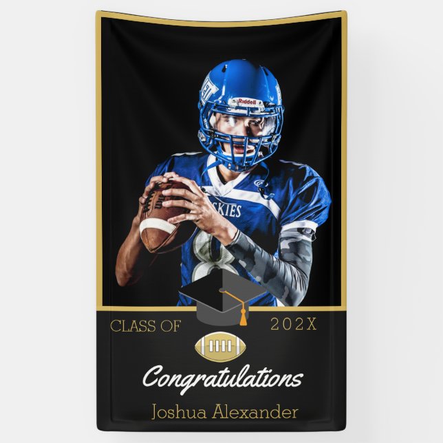 Banderoles Photo Football joueur félicitations diplômé (Vertical)