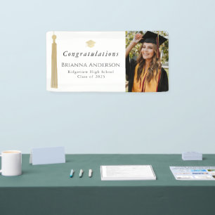 Banderoles Photo Gold Tassel & Casquette White Graduation Par