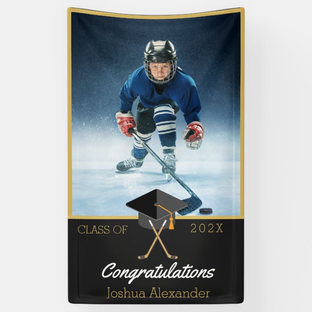 Banderoles Photo Joueur de hockey félicitations diplômé (Vertical)