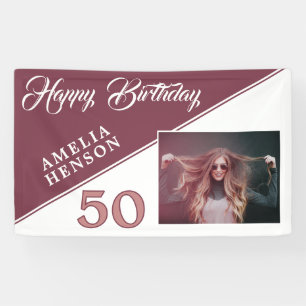 Banderoles Photo Joyeux Anniversaire Rouge Bourgogne Moderne