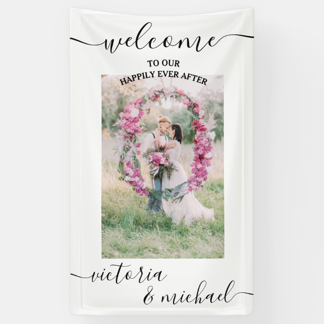 Banderoles Photo mariage moderne élégante Bienvenue (Vertical)