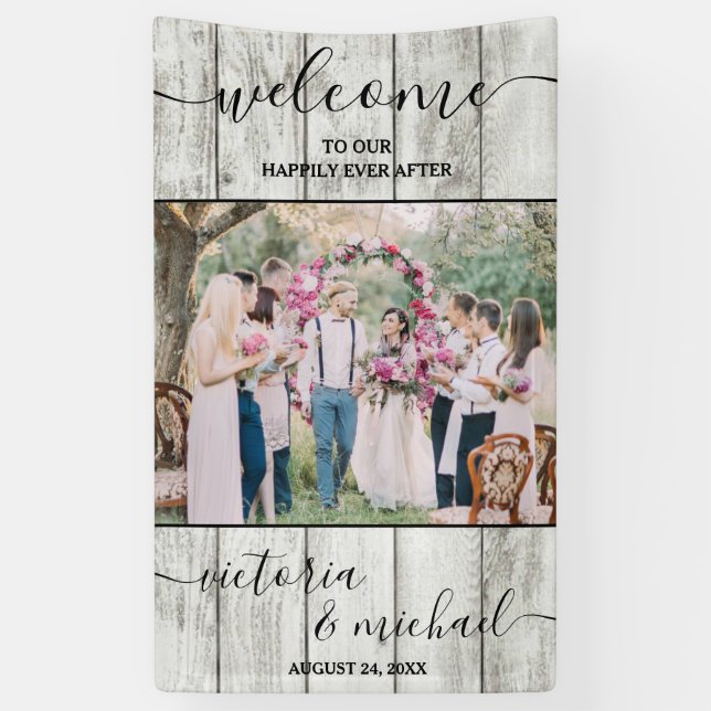 Banderoles Photo mariage moderne en bois rustique Accueil (Vertical)