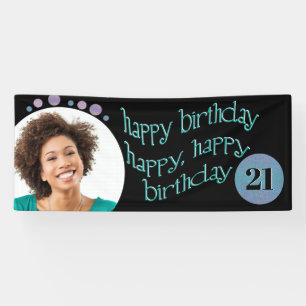 Banderoles Photo Noire moderne Joyeux anniversaire