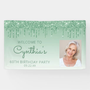 Banderoles Photo personnalisé 60e anniversaire vert pailleté 