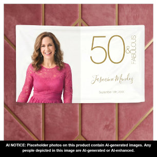 Banderoles Photo personnalisée 50e anniversaire or blanc 50 &
