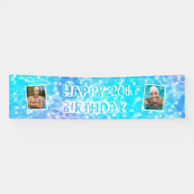 Banderoles Photo personnalisée Birthday pool party piscine ea (Horizontal)
