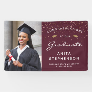 Banderoles Photo personnalisée Burgundy White Script Gold Gra