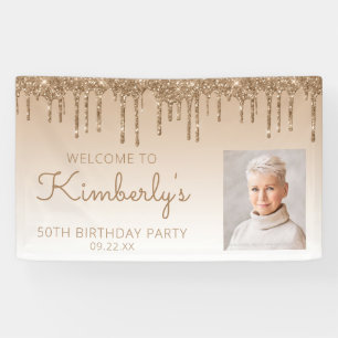 Banderoles Photo personnalisée Gold Parties scintillant Drip 