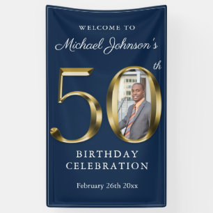 Banderoles Photo personnalisée Marine Blue 50th Birthday Soli