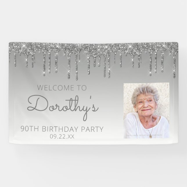 Banderoles Photo personnalisée Parties scintillant argent Dri (Horizontal)