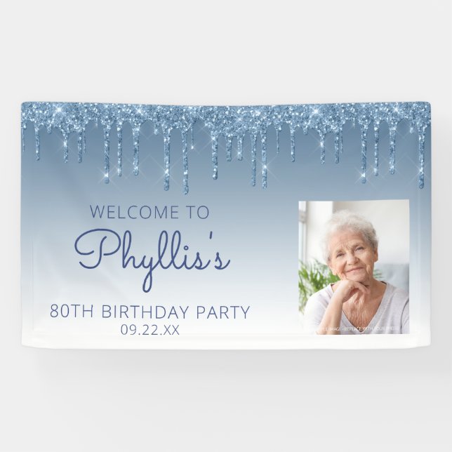 Banderoles Photo personnalisée Parties scintillant bleue Drip (Horizontal)