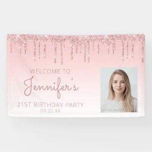 Banderoles Photo personnalisée Parties scintillant rose Drip 