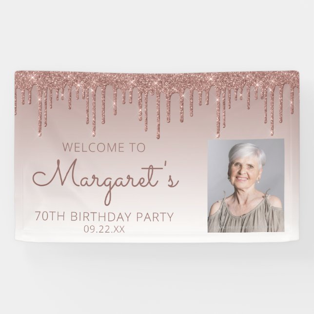 Banderoles Photo personnalisée Rose Gold Parties scintillant  (Horizontal)