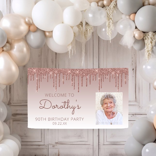 Banderoles Photo personnalisée Rose Gold Parties scintillant  (Créateur téléchargé)