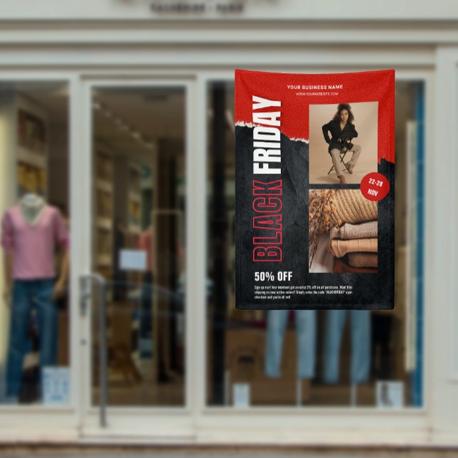 Banderoles Photo personnalisée Rouge Black Vendredi Promo pro (Custom Photo Red Black Friday Product Promo Banner)