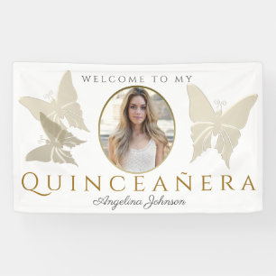 Banderoles Photo Quinceanera Gold Butterfly Welcome