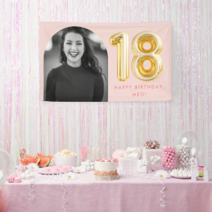 Banderoles Photo Rose 18e Anniversaire Ballon Or