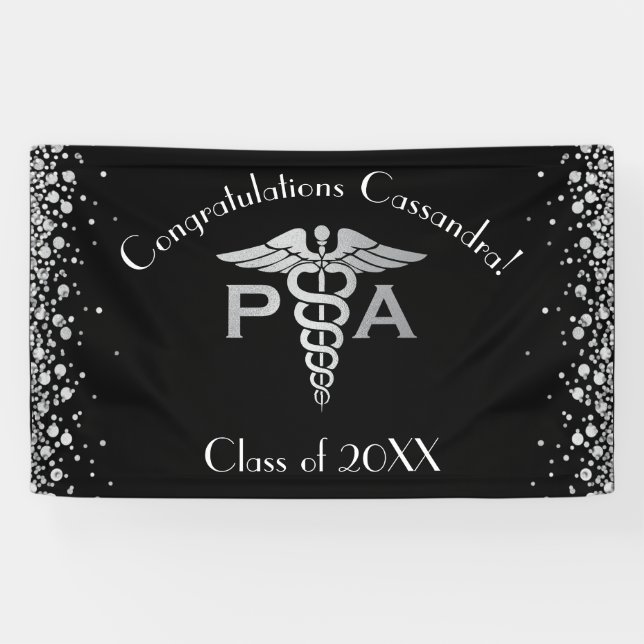 Banderoles Physician Assistant PA Graduation Black Silver (Horizontal)