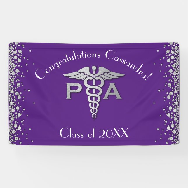 Banderoles Physician Assistant PA Graduation Purple Silver (Horizontal)