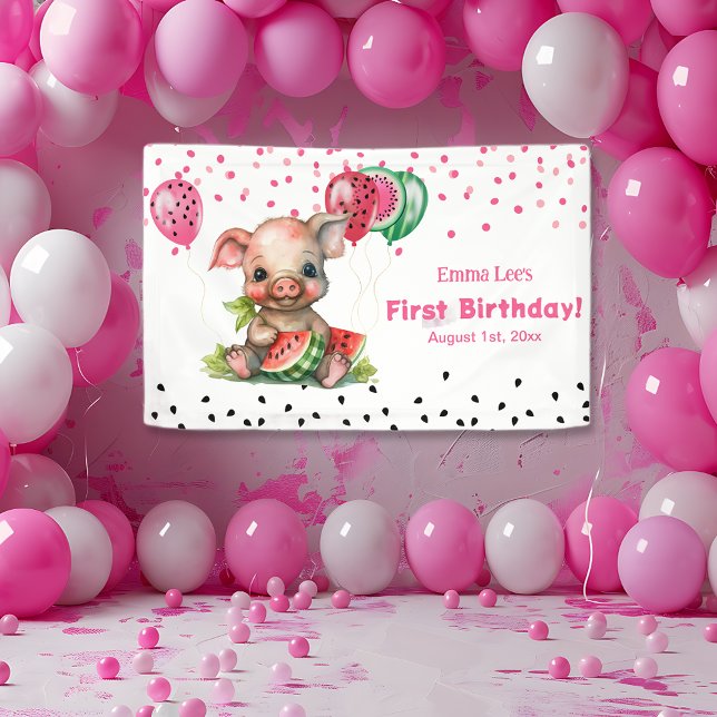 Banderoles Piglet mignon pastèque Anniversaire (Créateur téléchargé)