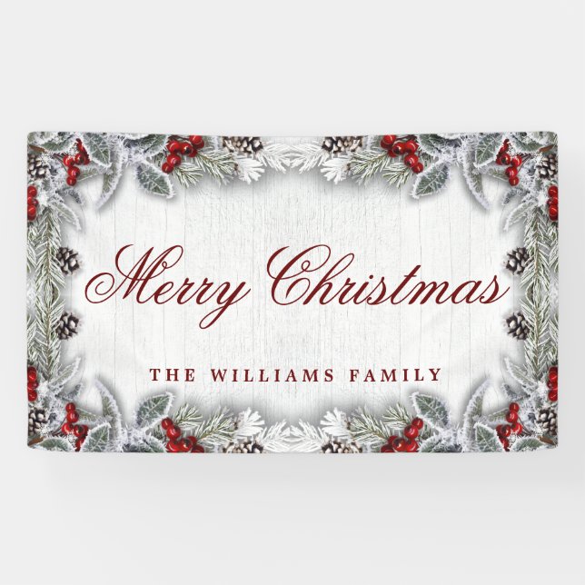 Banderoles Pine Cône Branche Bois rustique Joyeux Noël (Horizontal)