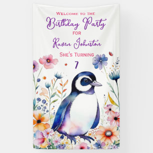 Banderoles Pingouin en Fleurs Fille d'anniversaire Bienvenue