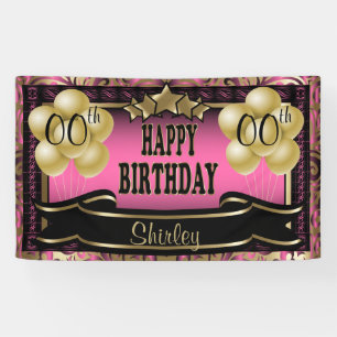Banderoles Pink and Gold Abstrait Joyeux anniversaire