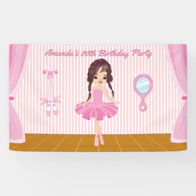 Banderoles Pink Ballerina thème fête d'anniversaire personnal (Horizontal)