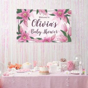 Banderoles Pink Blooming Lys Baby shower Invitation