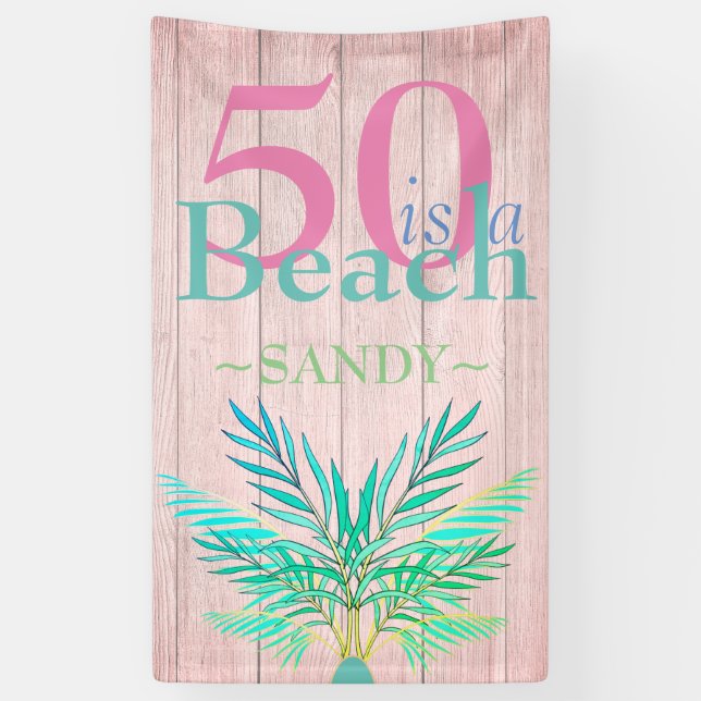 Banderoles Pink Boho 50 EST UNE PLAGE Cinquantième anniversai (Vertical)
