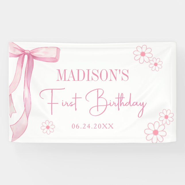 Banderoles Pink Bow Elegant 1er Anniversaire (Horizontal)