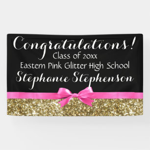Banderoles Pink Bow Gold Parties scintillant Girls Graduation