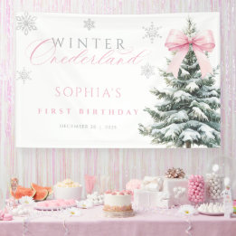 Banderoles Pink Bow Winter Onederland First Birthday Banner