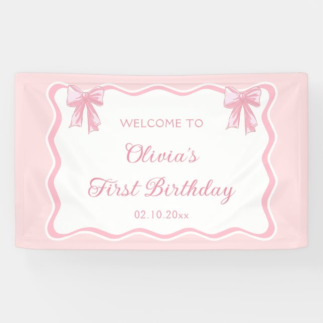 Banderoles Pink Coquette Bow fête d'anniversaire Bienvenue (Horizontal)