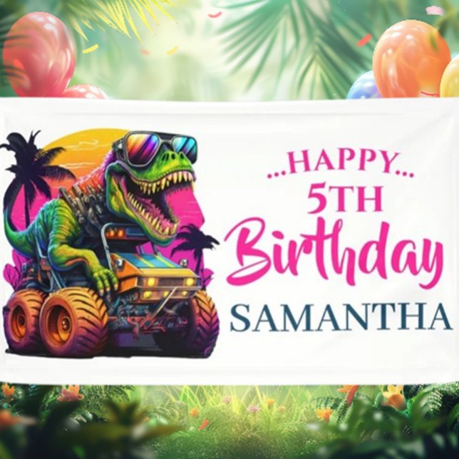 Banderoles PINK Dino Jurassique (Add a splash of fun to your space with the GIRL PINK Dino Jurassic Banner!)