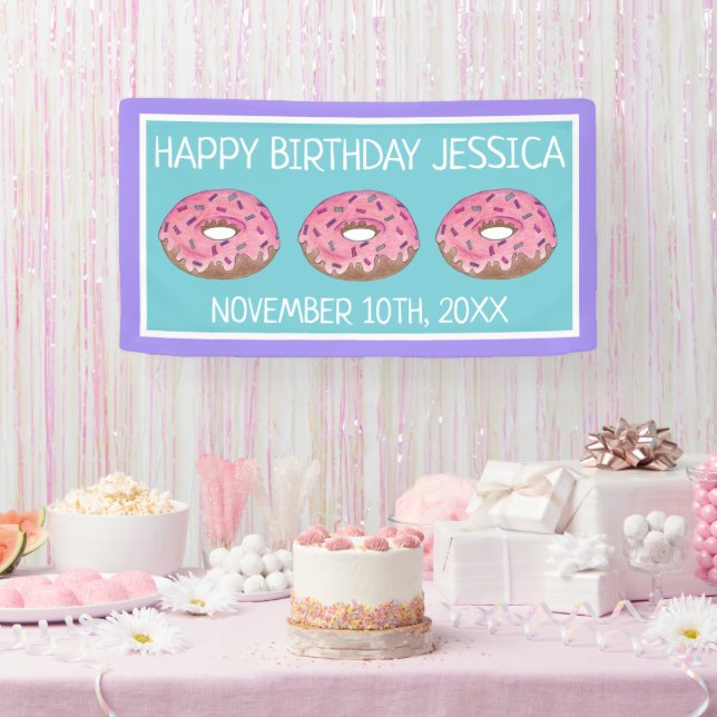 Banderoles Pink Donut Doughnut Anniversaire Fête Petit déjeun (Fête)