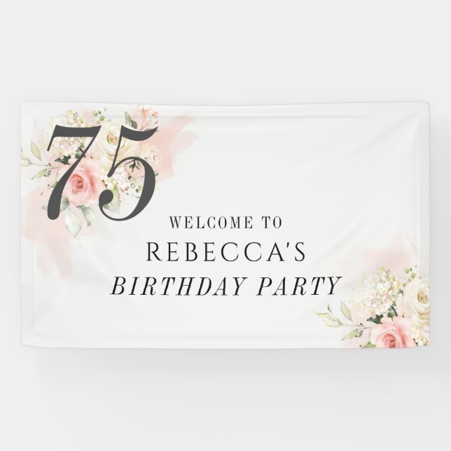 Banderoles Pink Floral Eucalyptus Botanical 75e anniversaire (Horizontal)