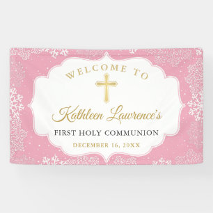 Banderoles Pink Gold Snowflakes hiver première communion bann