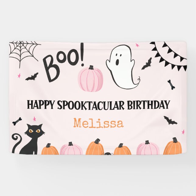 Banderoles Pink Halloween Boo Filles Fantômes Joyeux Annivers (Horizontal)