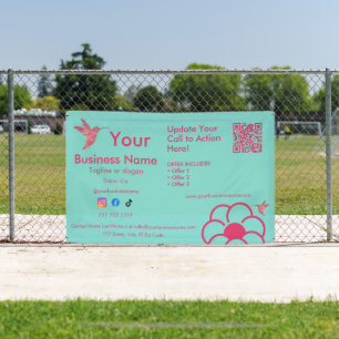 Banderoles Pink Hummingbird QR Code Turquoise Business Banner