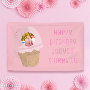 Banderoles Pink Ice Cream Cone Photo Sweet 16 Anniversaire Ba
