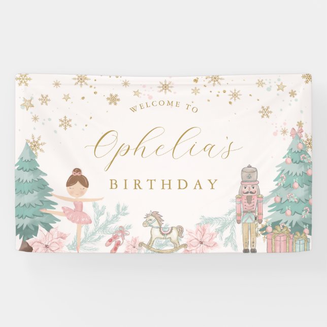 Banderoles Pink Nutcracker Ballet Birthday Welcome Banner (Horizontal)