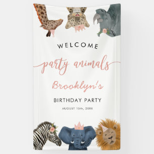 Banderoles Pink Party Animaux Safari Anniversaire Bienvenue
