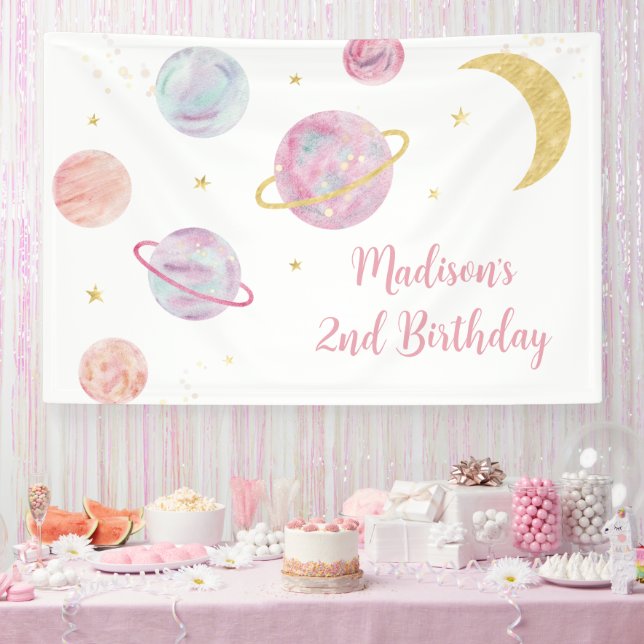 Banderoles Pink Pastel Two Moon Space Anniversaire (Fête)