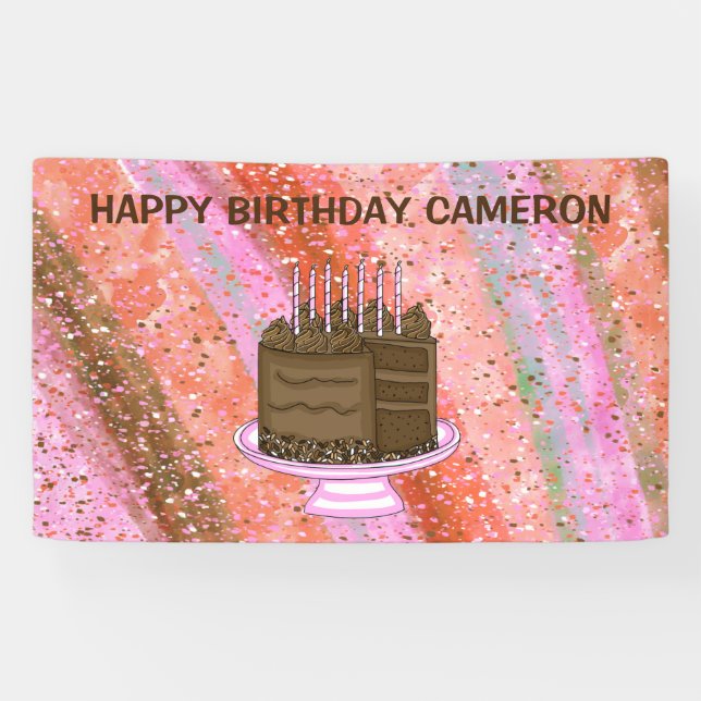 Banderoles Pink personnalisé et Brown Joyeux anniversaire (Horizontal)