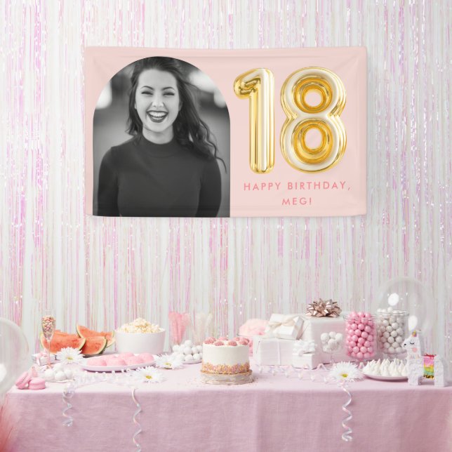 Banderoles Pink Photo 18th Birthday Gold Balloon (Fête)
