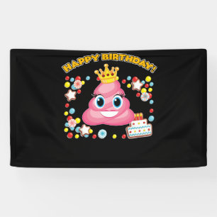 Banderoles Pink Poop Emoji Happy Birthday Girls